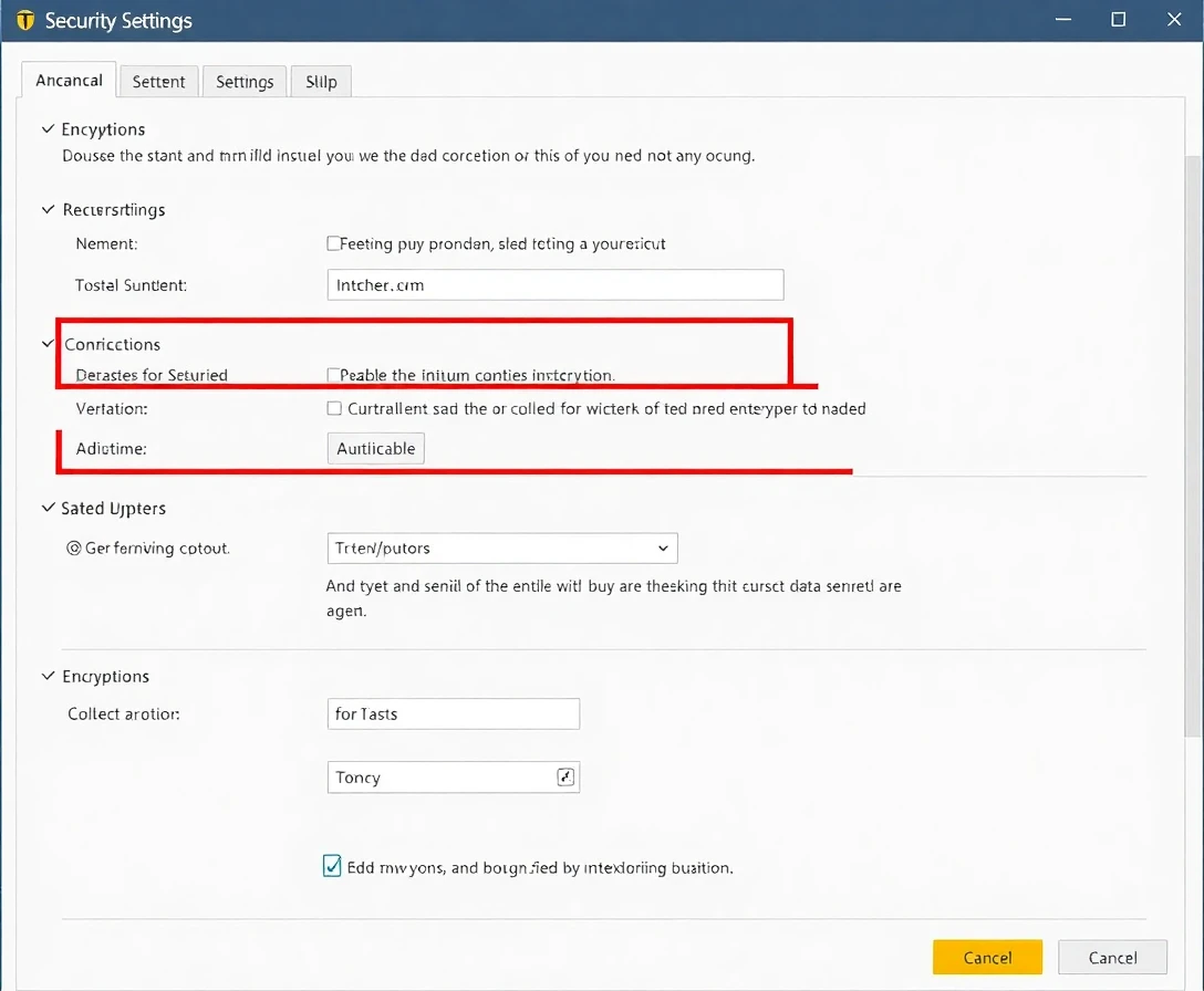 Interface de paramètres de sécurité et chiffrement